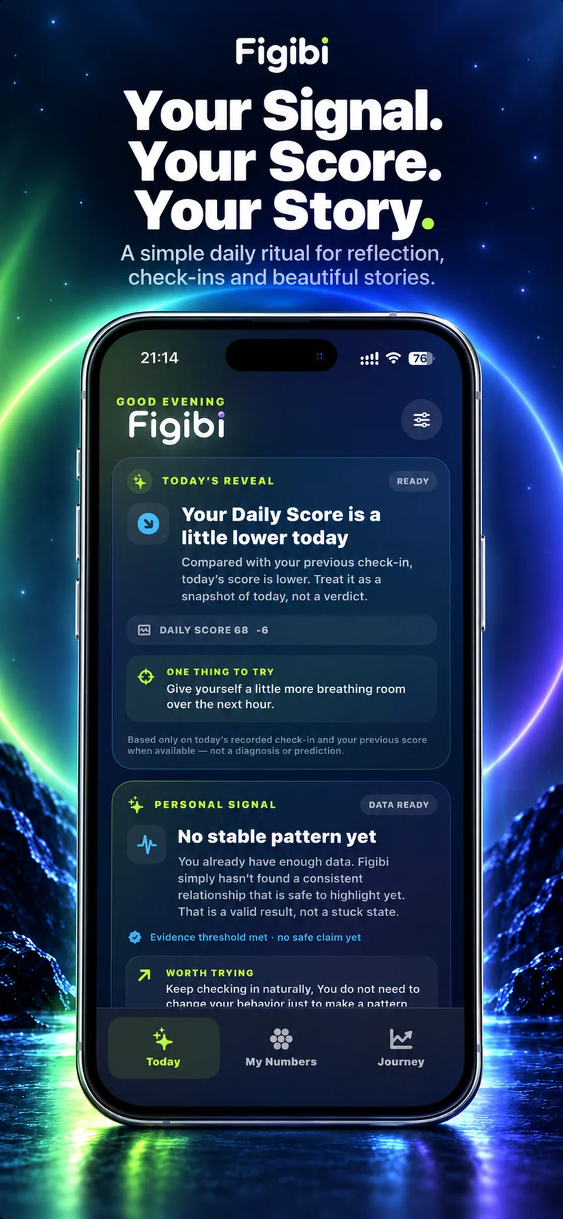 Figibi Today experience with Daily Reveal and Personal Signal